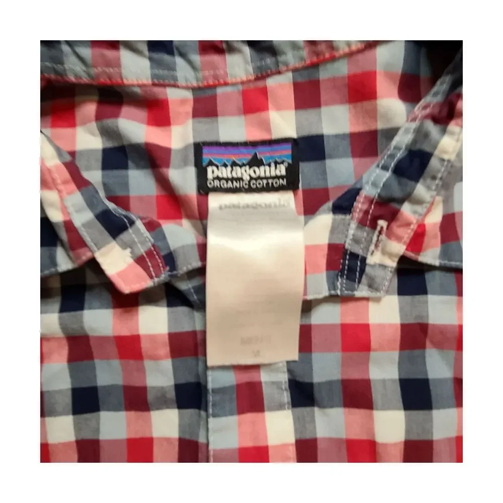 Patagonia Red Plaid Print Short Sleeve Button Down Shirt M